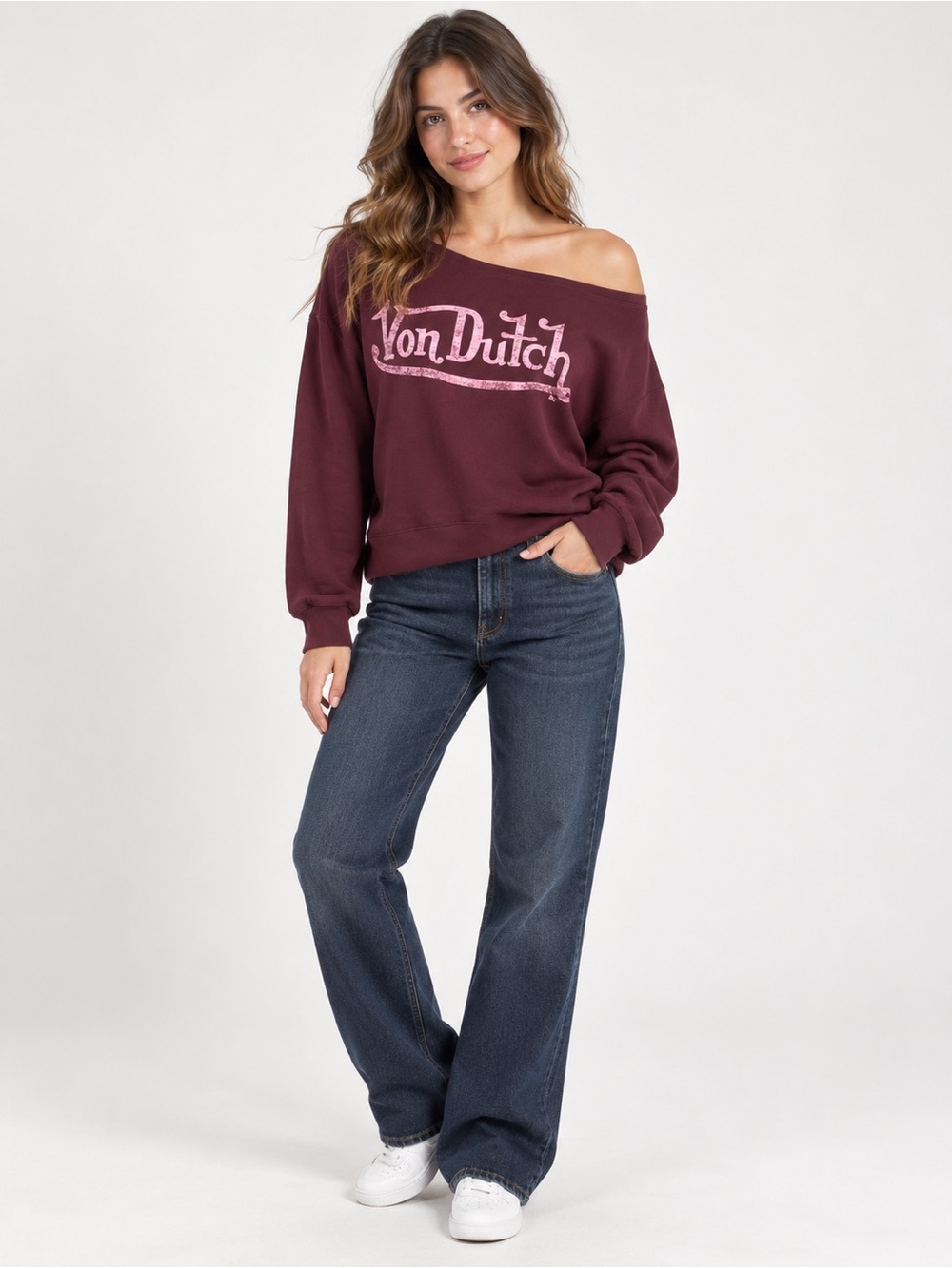 Y2K Von Dutch Women’s Off-Shoulder Maroon Sweatshirt new with tags